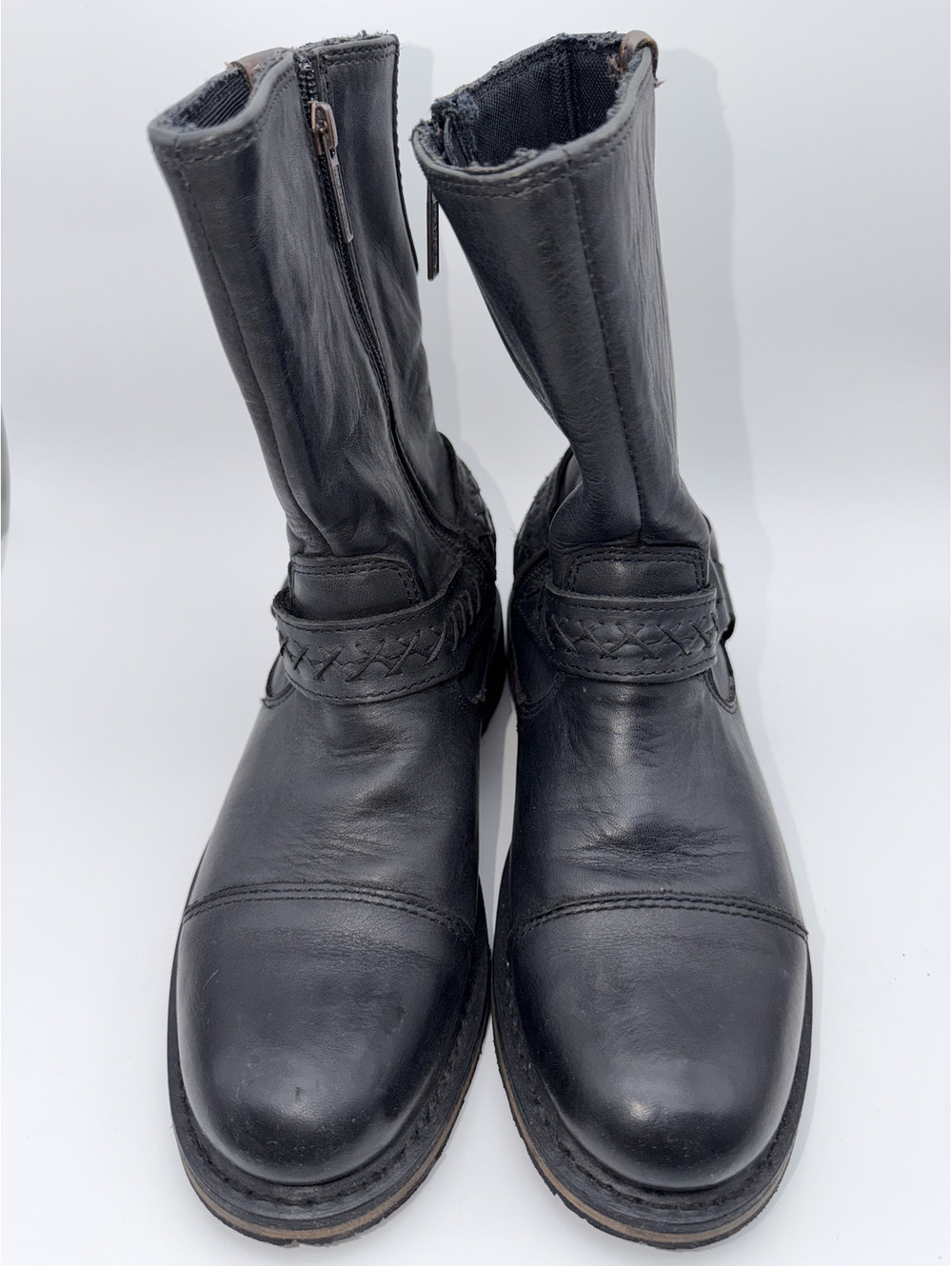 Harley-Davidson Black Leather Motorcycle Boots with Side Zipper, US 7